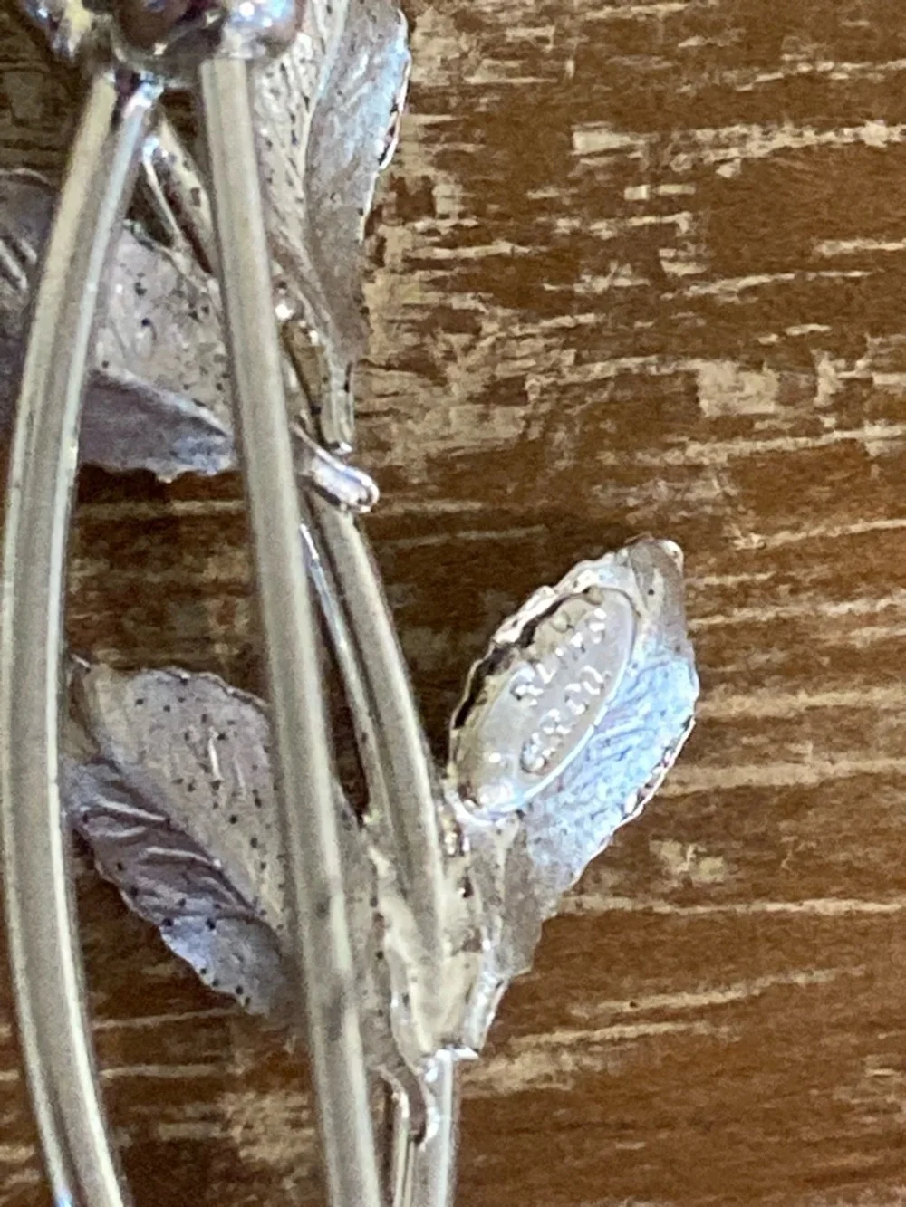 Vintage Sterling Silver Leaf Brooch • C R Co Signed • Pearl Accent